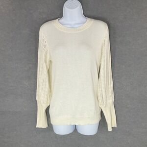Cynthia Rowley Knit Sweater Women Sz M Ivory Cashmere Blend‎ Crew Neck Pullover